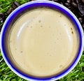 Close-up of cappuccino foam on grass