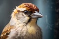 Close-Up Capture of a Delicate Sparrow, Showcasing Its Tiny Features and Playful Elegance.GenerativeAI.
