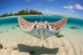 Close-up Capture of Majestic Stingray Gliding Through Vibrant Tropical Lagoon with Sandy Seabed and Shimmering Azure Waters