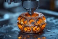 close up captures 3D printer action demonstrating precision additive manufacturing as it constructs complex object layer