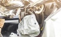 Close up car crash,Airbag work Royalty Free Stock Photo