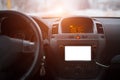 Close-up of car dashboard with mockup on audio system. Royalty Free Stock Photo