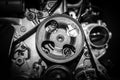Close up of car engine, black and white color Royalty Free Stock Photo