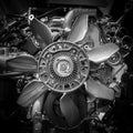 Close up of car engine, black and white color Royalty Free Stock Photo