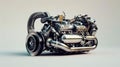 A close up of a car engine on a gray background Royalty Free Stock Photo