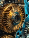 Detailed view of an oily car gearbox part capturing the intricate design and engineering of automotive machinery in a workshop Royalty Free Stock Photo