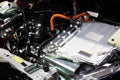 Close up of car hybrid engine. Hybrid electric car engine