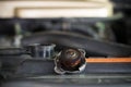 Close up of car radiator cap Royalty Free Stock Photo