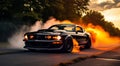 sports car doing burnout on nthe road, car on street, car wallpaper, sports car banner Royalty Free Stock Photo