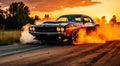 sports car doing burnout on nthe road, car on street, car wallpaper, sports car banner Royalty Free Stock Photo