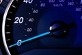 Close up of car speedometer with speed indicating 0. No progress concept Royalty Free Stock Photo