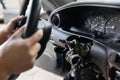 Close Up car steering wheel repair after the accident