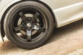 Close Up of a Car Tire on the Ground Royalty Free Stock Photo