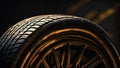 Close-up car tire illuminated by light backlight