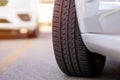 Close-up car tire tread depth