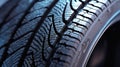 Close up of Car tires in winter on the road covered with snow. Winter tire. Generative Ai Royalty Free Stock Photo