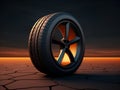 Close-up of a car wheel with a rubber tire for summer weather.