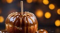Delicious Caramel Apple with Stick and Drizzled Toffee for a Sweet Autumn Treat Royalty Free Stock Photo