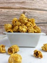 close up of caramel popcorn in a white bowl Royalty Free Stock Photo