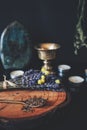 Close up of caraway seeds in a gold brass colored tea spoon, spread on a peace of wood from tree trunk Royalty Free Stock Photo