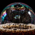 Close-up of a carbonated beverage capturing a soap bubble on its surface. The Royalty Free Stock Photo