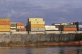 A close-up of a cargo ship in Boston Harbor, Massachusetts