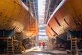 close-up of cargo ships funnel under fabrication at shipyard Royalty Free Stock Photo