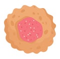 Closeup cartoon donut pink icing sprinkles. Flat design dessert sweet food. Tasty sugary snack