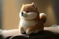 Close up of cartoon fluffy baby Shiba inu dog that look smart, with Generative AI