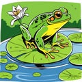 Green Frog Floating On Lily Pad Royalty Free Stock Photo