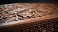Close up of carved wooden box with floral design, AI
