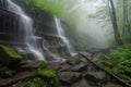 close-up of cascading spring waterfalls, with droplets of water and mist visible Royalty Free Stock Photo