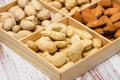 Close-up of cashew nuts in a wooden box Royalty Free Stock Photo