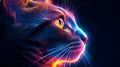 a close up of a cat on a black background with glowing lights