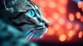 A close up of a cat with blue eyes looking at something, AI Royalty Free Stock Photo