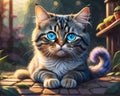 A close up of a cat with blue eyes, realistic anime cat, painting of a cat.