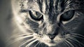 A close up of a cat's face with black and white photo, AI Royalty Free Stock Photo