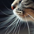 A close up of a cat's face with long whiskers, AI Royalty Free Stock Photo