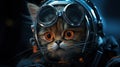 A close up of a cat wearing goggles and an astronaut suit, AI