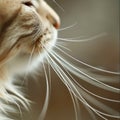 A close up of a cat's face with long whiskers, AI Royalty Free Stock Photo