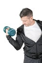 Caucasian man lifting a dumbbell on studio Royalty Free Stock Photo