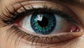 Close up of a caucasian woman blue eye looking at camera generated by AI Royalty Free Stock Photo