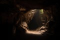 close-up of cave entrance, with light shining in Royalty Free Stock Photo