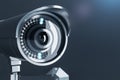 Close up of cctv camera on gray background with mock up place for your text and advertisement. Control system concept. 3D