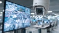Surveillance Technology Close-Up of CCTV Camera in Modern Control Room for Royalty Free Stock Photo
