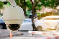 Close-up CCTV monitoring, security cameras at outdoor car parking. Royalty Free Stock Photo