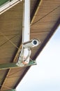 CCTV security camera front of a building in city Royalty Free Stock Photo