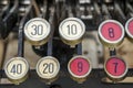 Close up of cent keys on an old cash register in 1921 Royalty Free Stock Photo