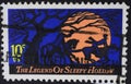 Close up of 10 cent US stamp with motive of the legend of sleepy hollow issued october 1974