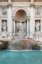 Close-up of the center section of the Trevi Fountains